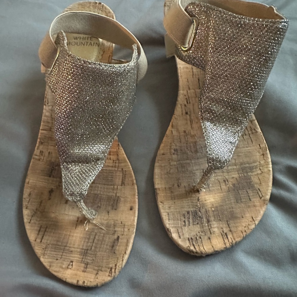 White Mountain Women's Metallic Champagne T-Strap Sandals